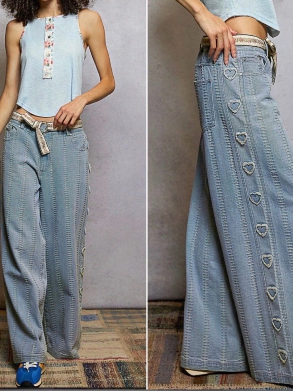 POL Lg Heart Side Light Blue Jeans